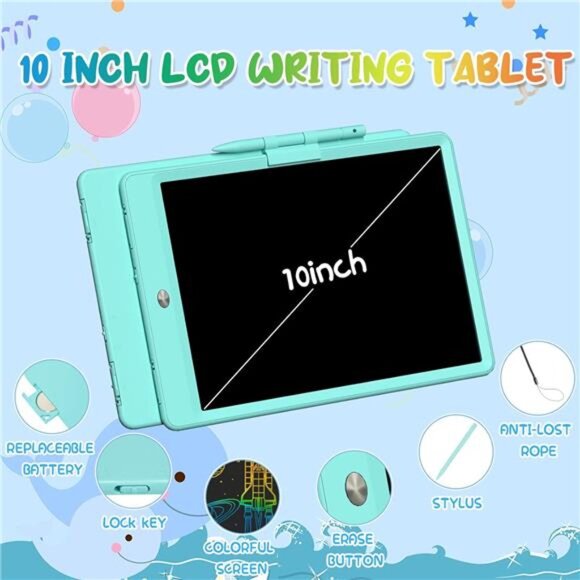 LCD Writing Tablet for Kids 10 Inch Colorful Toddler Doodle Board Drawing Tablet - Picture 2 of 7